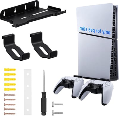 Stevige Wandbeugel voor PS5 Slim met 2 Haken voor Controller - Duurzaam Staal, Perfecte Accessoires voor Playstation 5 Slim Disc en Digitale Versie