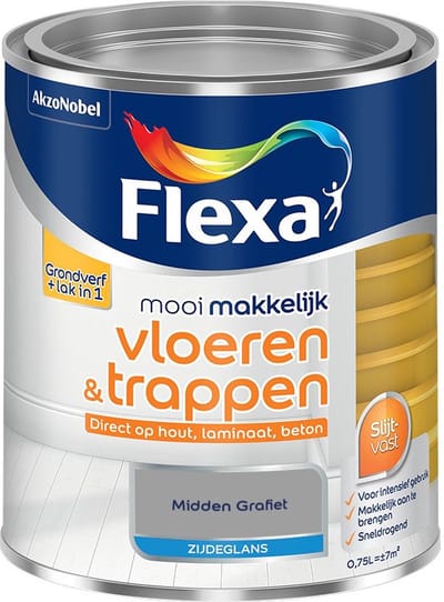 Flexa - Mooi Makkelijk Vloeren & Trappen Zijdeglans - Midden Grafiet - Mengverf - 750 Ml