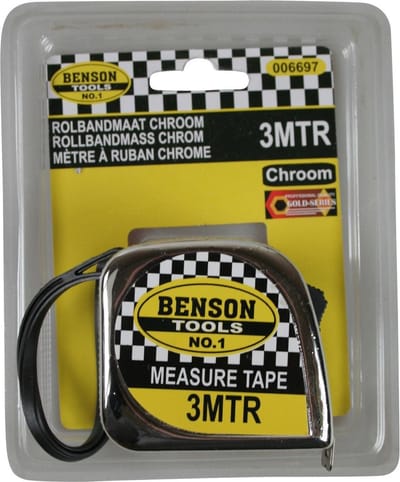 Benson Rolmaat - Meetlint - Chroom - 3 meter - 16 mm - Slijtvast - Robuust