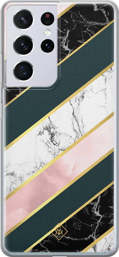 Casimoda® hoesje - Geschikt voor Samsung S21 Ultra - Marmer strepen - Backcover - Siliconen/TPU - Multi