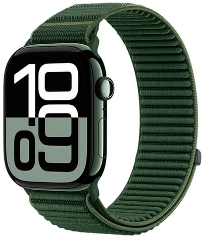 Strap-it Wave nylon bandje met klittenbandsluiting - geschikt voorApple Watch Series 1/2/3/4/5/6/7/8/9/10/11/SE/SE2/SE3 - iWatch bandje voor kleine maten 38mm 40mm 41mm 42mm (donkergroen)