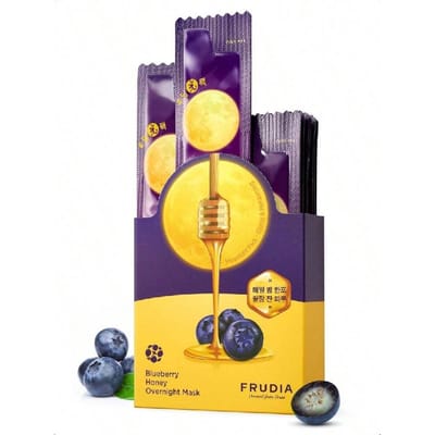 FRUDIA Welcos Masque de Nuit Visage Myrtille Miel Lot de 20 Feuilles 100ml/ Soin Coréen Masque Facial Pour Teint Terne yellow