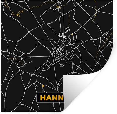 Muurstickers - Sticker Folie - Hannut - Stadskaart - Plattegrond - Goud - Kaart - 100x100 cm - Plakfolie - Muurstickers Kinderkamer - Zelfklevend Behang XXL - Zelfklevend behangpapier - Stickerfolie