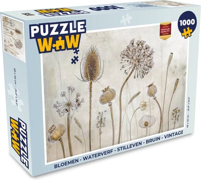 Puzzel Bloemen - Waterverf - Stilleven - Bruin - Vintage - Legpuzzel - Puzzel 1000 stukjes volwassenen