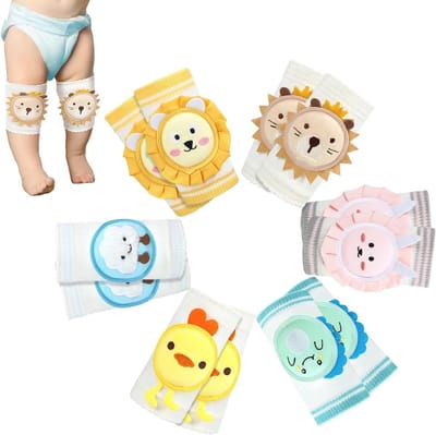 Xtinmee 6 Pairs Baby Crawling Knee Pads with Sponge Pads Breathable Non-Slip Accessories for Baby Boys Girls 0-3 Years Cute Colours One Size