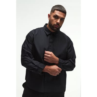 Plus Oversized Fit Oxford Overhemd in Zwart | Black | Size 2XL
