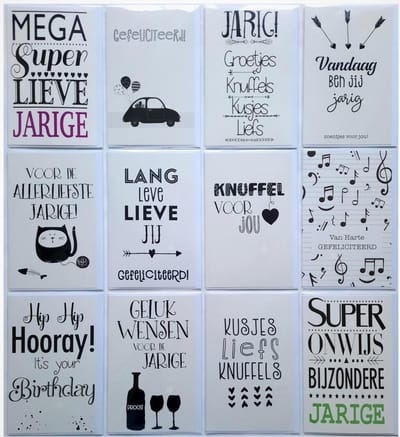 Verjaardag Wenskaarten - 12 Stuks - Gefeliciteerd - 12 x 17 cm - L-196