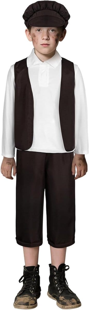 Victoriaanse Jongens Kostuum Set met Vest, Hoed, Broek en Shirt voor Wereld Boeken Dag en Schooltoneel, Geschikt voor Kinderen en Feestelijke Kleding