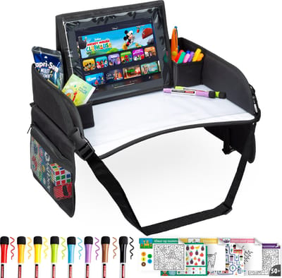 RX Goods Premium Reistafel met Tekentafel & Tablethouder– Opvouwbaar - Auto Organizer - Whiteboard - Zwart