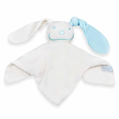 Zacht tutpopje / tutpoppetje - ecru, met licht blauw oortje - zacht badstof van 100% katoen