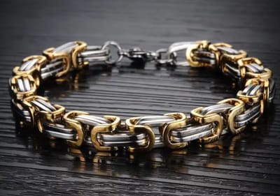 Styleking Heren Schakelarmband RVS Koningsschakel met Gouden Accenten 21 cm - Luxe en Duurzame Armband voor Mannen