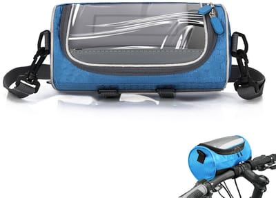 Fietstas voor aan het stuur - Waterdicht - Met telefoonhouder - Blauw - Verstelbare en afneembare schouderriem - Maximale afmeting 17 cm
