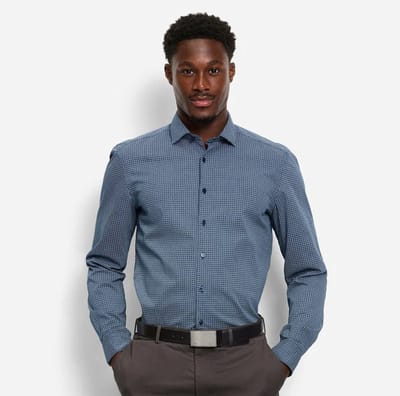 OLYMP Level Five garment washed Overhemd, Body Fit, Kent, Marineblauw