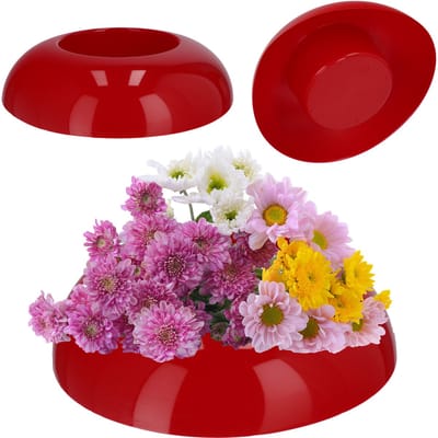 KADAX Ikebana Ikebana Kunststof vaas, bloempot, bloemenschaal, Japanse zonnebloemhouder voor zonnebloemen, ikebana-bloemenvaas, bloemstukken, rond, diameter 9,5 cm, rood