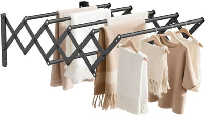 DnA® Wanddroogrek - Wanddroogrek Inklapbaar - Droogrek Muur - Wanddroogmolen - Zwart - 42cm x 18cm x 12cm