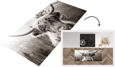 Keukenloper - Loper keuken - Koe - Schotse Hooglander - Zwart - Wit - 120x50 cm - Keukenloper vinyl