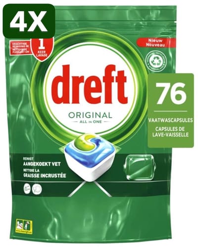 4 x Dreft Original - All In One - Vaatwascapsules - 76 Afwasbeurten