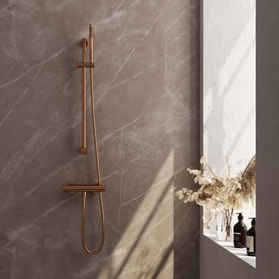 Brauer Copper Edition Glijstangset met Thermostaatkraan - Staafhanddouche - Koper Geborsteld Pvd