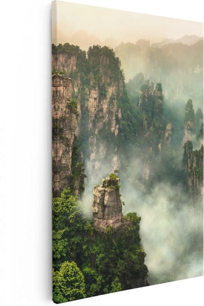 Artaza Canvas Schilderij Landschap - 20x30 cm - Klein - Wanddecoratie Bergen Natuur - Muurdecoratie Bos - Kamer Accessoires Mist