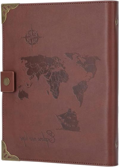 Wereldkaart Notitieboek - Gelinieerd Dagboek - Ideeën Vastleggen - Hardcover Ringband - A5 200 Pagina's - Donkerbruin