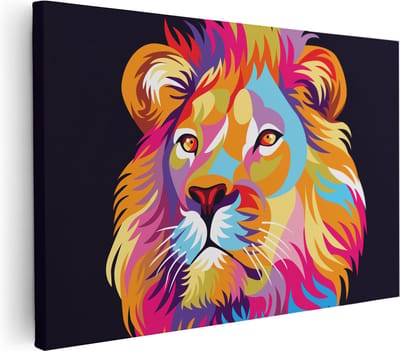 Artaza Canvas Schilderij Dierenkop Leeuw - 30x20 cm - Klein - Wanddecoratie Popart - Muurdecoratie Woonkamer - Kamer Accessoires Abstract