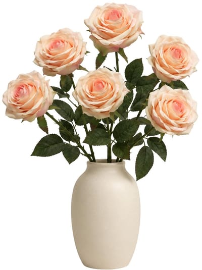Bellatio Design Kunstbloem Roos Dijon - 6x - 64 cm - lichtroze - zijde kunstbloemen - Boeket - stelen - rozen