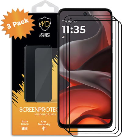 3-Pack MobyDefend Screenprotectors - Geschikt voor Motorola Moto G15 - Screensavers Met Zwarte Randen - Gehard Glas