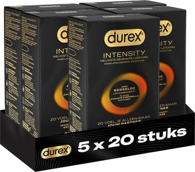 Durex Intensity Condooms - Nieuwste generatie ultradunne, latexvrije condooms voor mannen – Gedeelde lichaamswarmte - 5 x 20 stuks - Voordeelverpakking