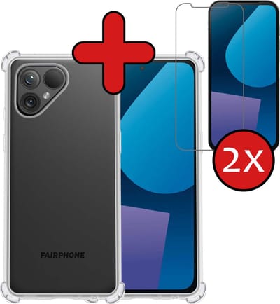 Hoesje - Met Screenprotector - 2 Stuks - Geschikt voor Fairphone 5 - Sterk & Shockproof - Back Cover - Siliconen Case - Telefoon Hoes - Shock Proof - Telefoonhoes - Transparant