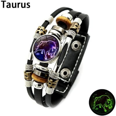 Lichtgevende 12 Constellation Vintage Armband Sterrenbeeld Drukknoop Multilayer Lederen Bangle Armband Mannen Sieraden Verjaardagscadeaus beige