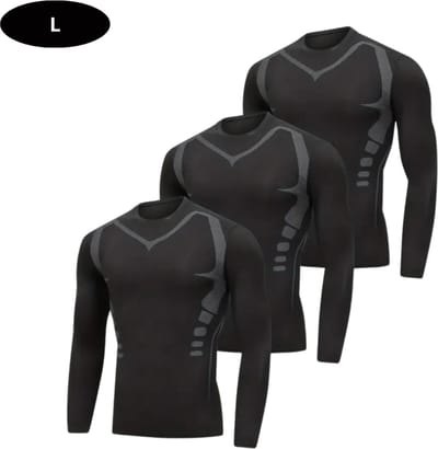 Livano Sportshirt Heren - Sport - Fitness - Compressie Shirt - Corrigerend Hemd - Sportkleding - Mannen - 3 Stuks - Zwart - L