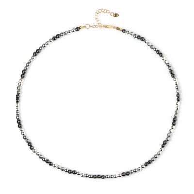 Cavill - 925 Sterling Zilver Halsketting - Verguld - 8.35 ct Zilveren & Zwarte Hematiet Kralen - Elegant & Handgemaakt - 45 50 cm