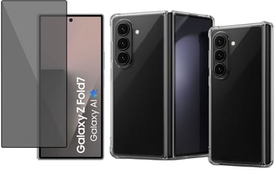 TechNow Hoesje + Privé Screenprotector geschikt voor Samsung Galaxy Z Fold 7 Hoesje Screenprotector - Privacy Tempered Glass - Case Transparant