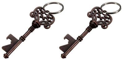 Twee vintage sleutelhangers in de vorm van een fles, bieropeners, barbenodigdheden, feest- en huwelijksgeschenken, kleur: brons.