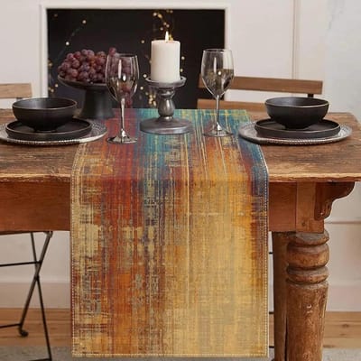 Emvency Blauw en Oranje Tafelkleed, Vintage Abstract Rommelig Roest Schilderij voor Keuken Koffietafel Familie Diners Decor 150x33cm