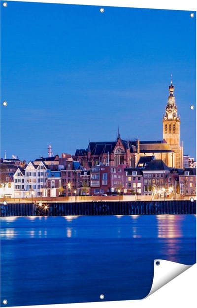Gards Tuinposter Nijmegen Skyline met de Waal Rivier - 90x120 cm - Tuindoek - Tuindecoratie - Wanddecoratie buiten - Tuinschilderij