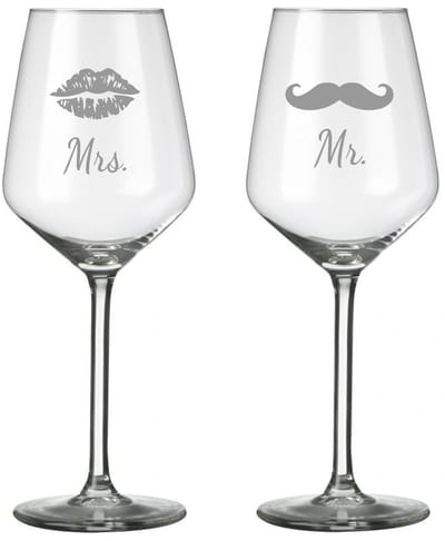 2 stuks wijnglas glas met gravering - Mrs. & Mr. - gegraveerde wijnglazen - uniek cadeau - huwelijk - Valentijnscadeau - cadeau - glas graveren - bruidspaar - relatiegeschenk