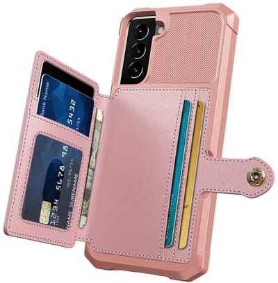 Portemonnee Hoesje Geschikt voor Samsung Galaxy S22 - Back Cover met Pasjeshouder - Telefoonhoesje voor Pinpas - Kaarthouder op Achterkant - Case met Magneet Roze