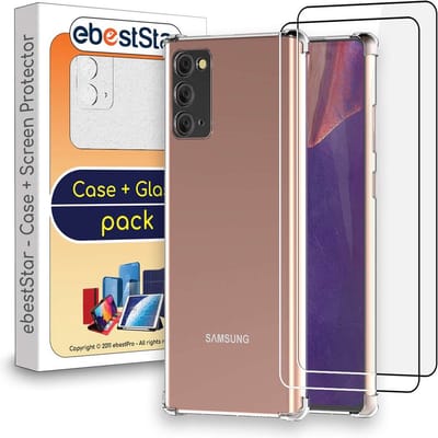 ebestStar - Hoes geschikt voor Samsung Galaxy Note20 (4G, 5G), Silicone Slim Cover Case, Versterkte Hoeken en Randen hoesje, Transparant + Gehard Glas x2