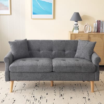 Chenille 2-zitsbank - compact voor kleine ruimtes - 2 personen, 140x75x85 cm - diverse kleuren - 15 cm dik zitkussen - massief houten poten - stroomlijn armleuningen