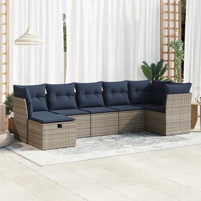 vidaXL - 7-delige - Loungeset - met - kussens - poly - rattan - grijs