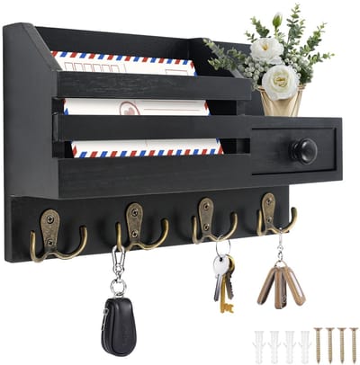 Dailygoods- Sleutelhouder Houten - Sleutelrek - Wandplank - Decoratieve Haken - Multifunctionele Opbergruimte - Scandinavische Stijl - Sleutelkast