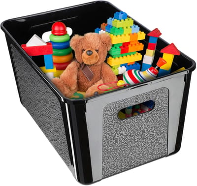 KADAX Rechthoekige opbergdoos met deksel, opbergcontainer, stapelcontainer, plastic doos, kunststof doos, ruimtebesparende opbergkist (17 l, zwart)