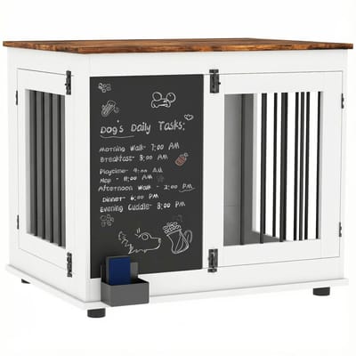 Bresht hondenhok - Bench - 2-in-1 ontwerp: - 2 deuren - Verstelbare poten - Middelgrote honden tot 20 kg - Wit - 80 × 60 × 70 cm