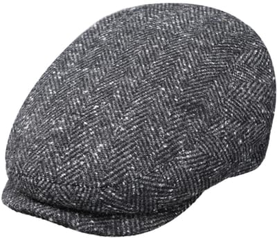 Platte winter pet Flatcap Wollmix visgraat Fiebig antraciet mt 56