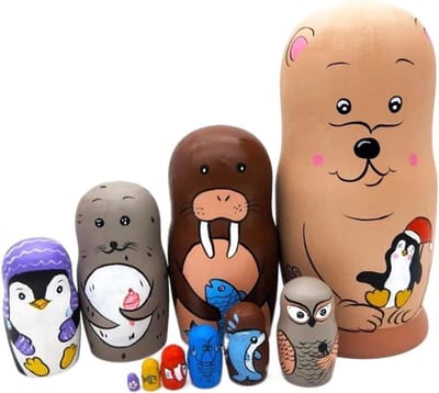 Matroesjka Poppen Set - Nestende Poppen - Decoratie en Cadeau - Handgemaakt Houten Ontwerp - 10 Stuks - Diverse Patronen