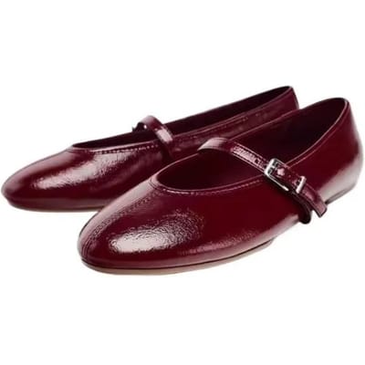 Chaussures Femme Sangle à Boucle Ballerines Plates Quotidiennes d'Extérieur Ballerines Femme Couture Bout Rond Semelle Souple Grande Taille Chaussures Dames 42 rouge vin