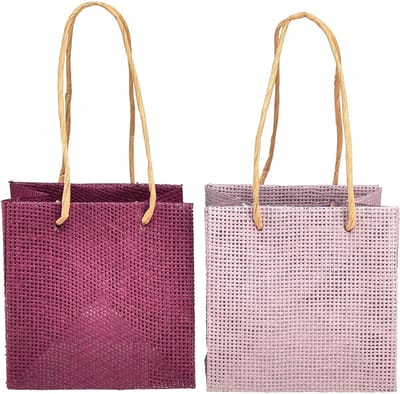 Papieren cadeauzakjes met hengsels bordeaux roze 12x12cm 8 st, 8 Stück