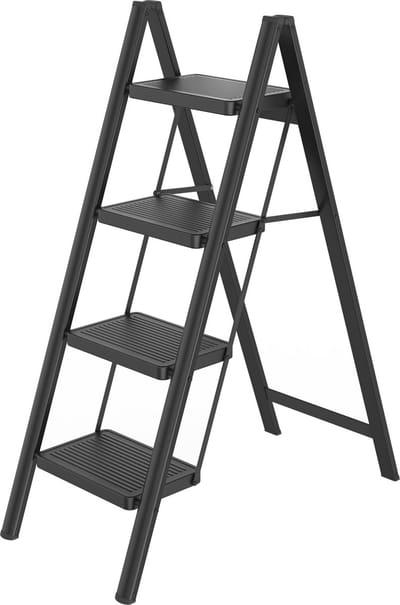 Huishoudtrap 4 treden - Opvouwbare trap van metaal - Antislip, stabiel en belastbaar tot 250 kg - Trapladder voor huis, balkon , garage