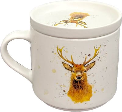 Beker/Mok - Onderzetter Deksel Set - Wild Stag/Hert - Jan Pashley - Porselein - 300ml
